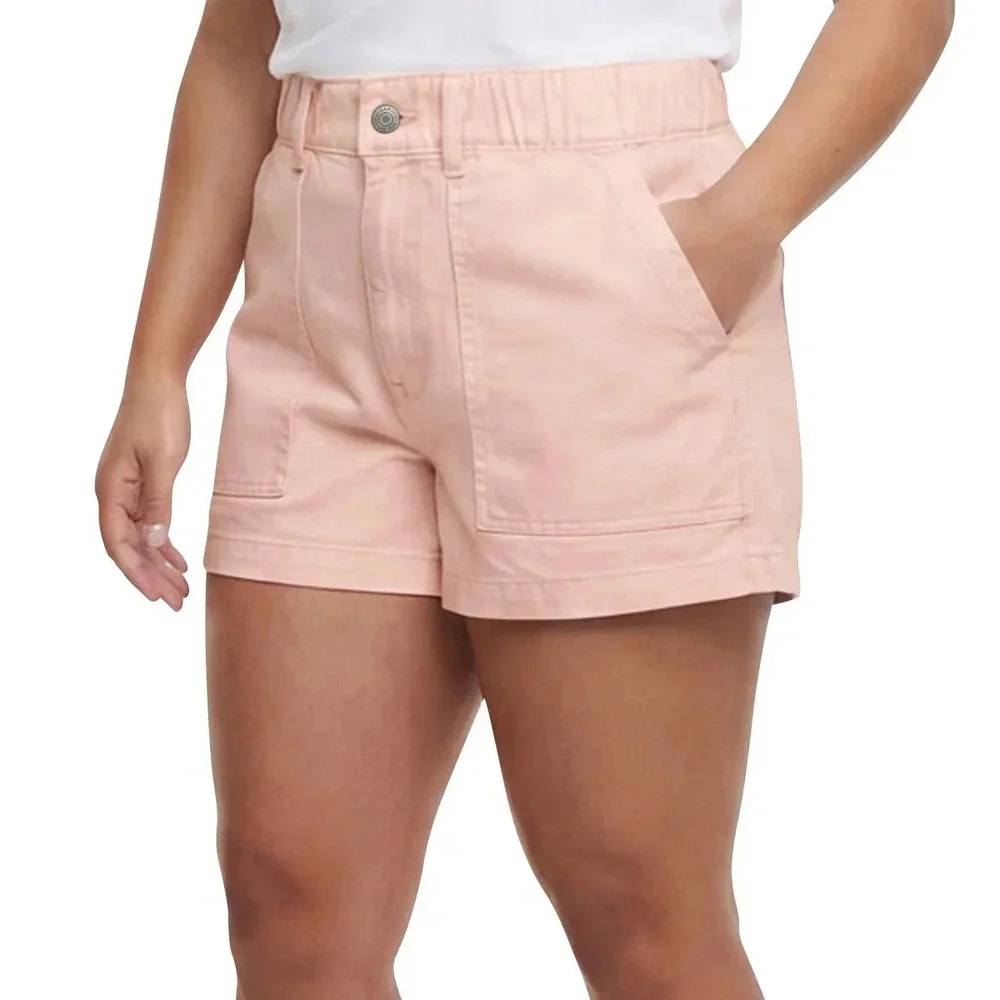 Gap Women's Patch Pockets Elastic Waist Twill Shorts, Pink, Size Medium, New